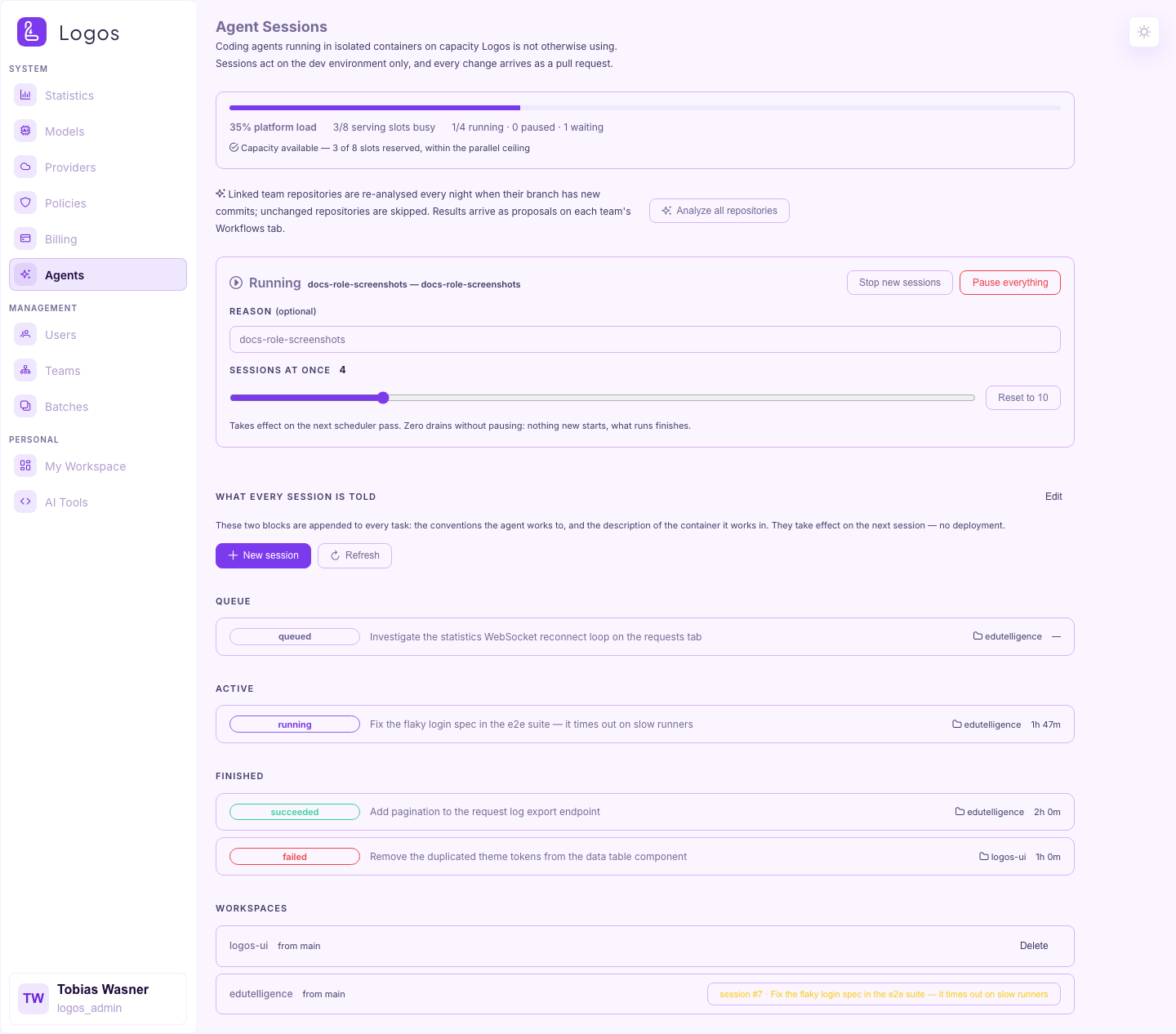Agent Sessions page