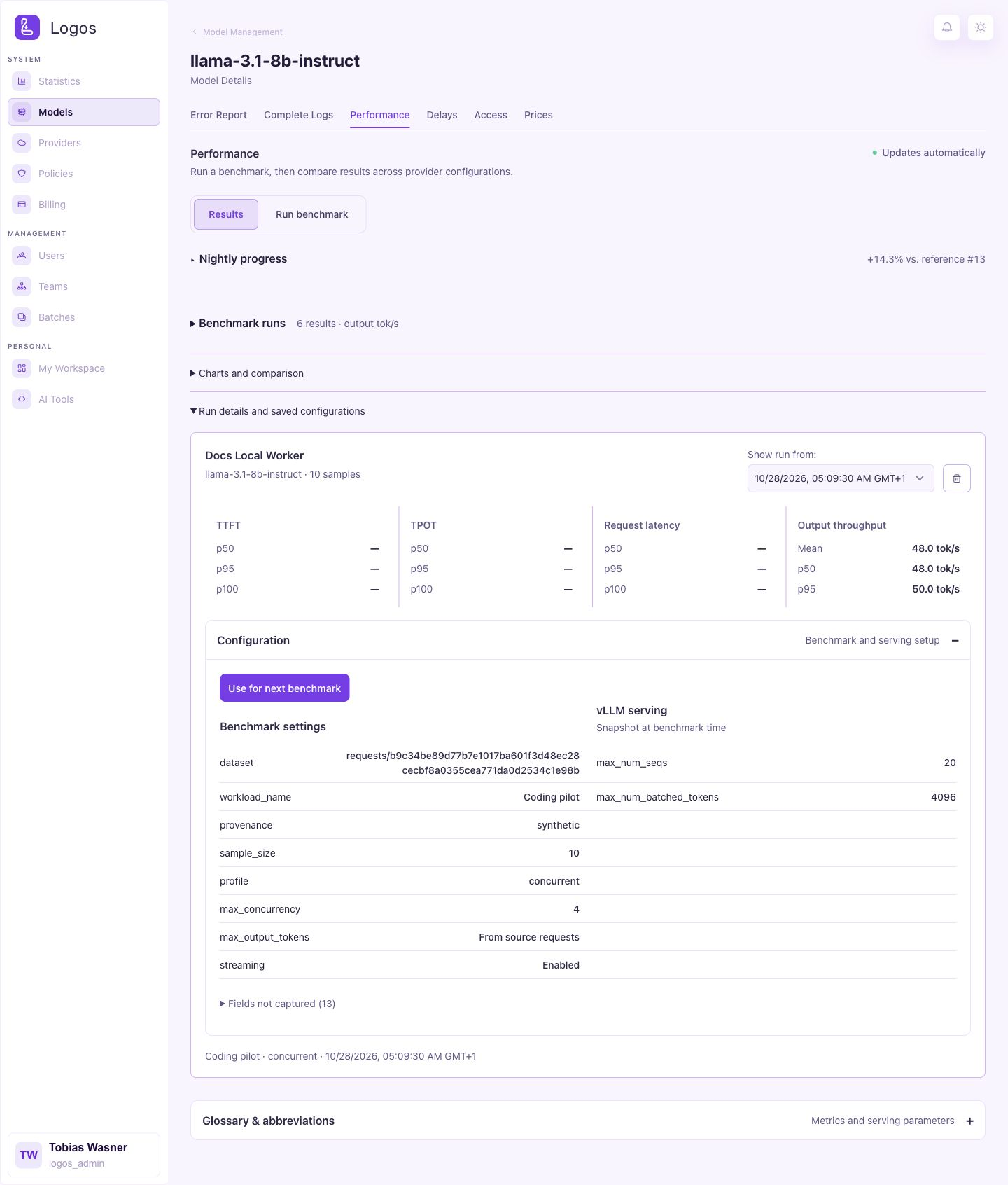 Run details and saved configuration